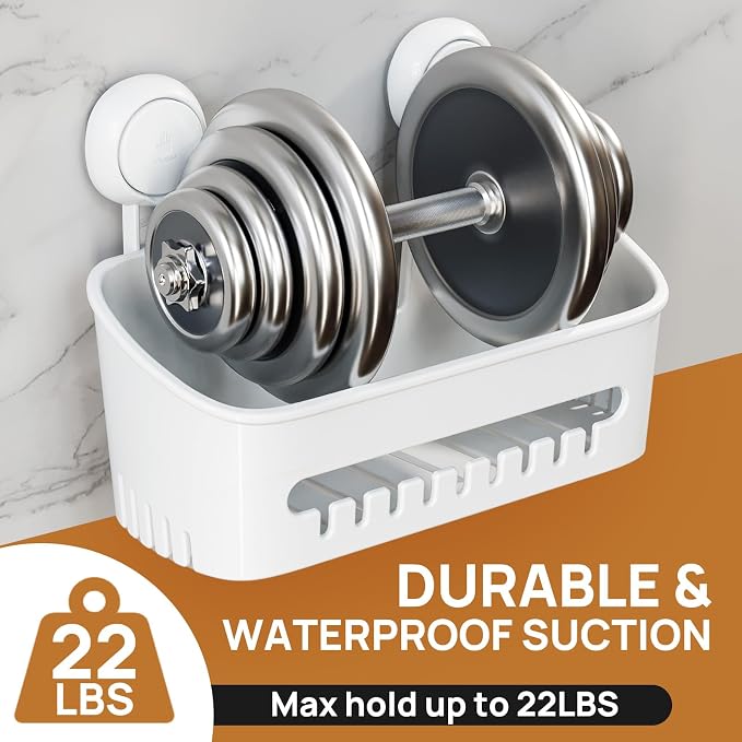 LEVERLOC Shower Caddy Suction Cup, Shower Organizer Removable Bathroom Shelf, Storage Suction Powerful Max Hold 22lbs Bathroom Caddy Waterproof Holder, Blue - Image 4