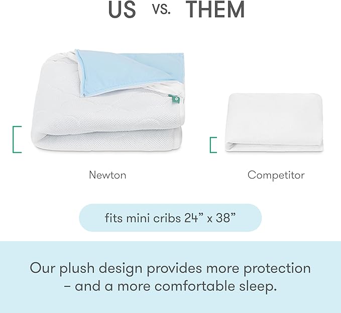 Newton Baby Waterproof MINI Crib Mattress Pad | Ultra-Breathable Quilted Layer for Comfort & Universal Fitted Skirt for Secure Fit | Machine Washable | MINI Crib Mattress Protector Pad, 1 Pack