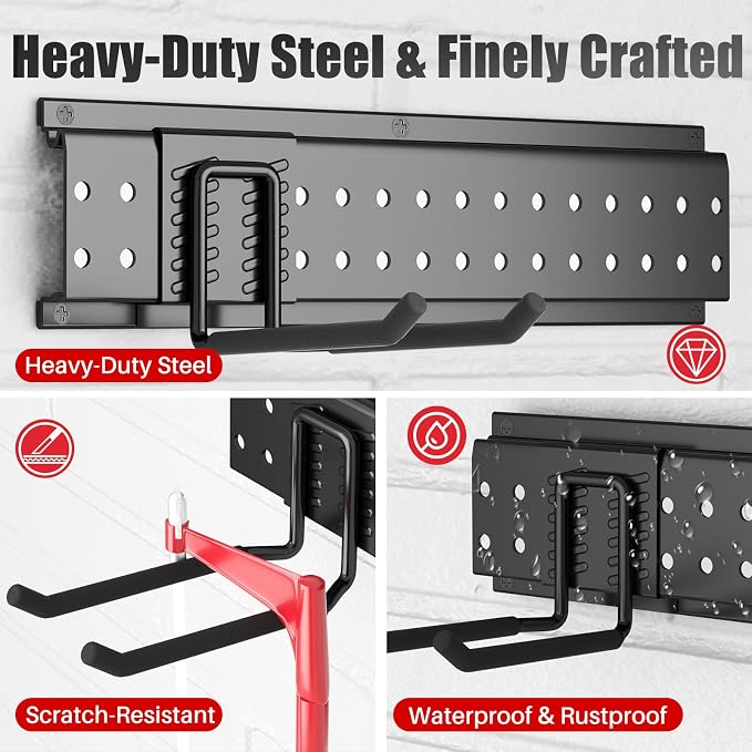 Garage Tool Organizer Wall Mount 48 inches with 10 Adjustable Heavy-Duty Hooks, Garage Organization, Garden Tool Storage Rack, Yard, and Shed, Holds Up to 400 lbs - Image 6