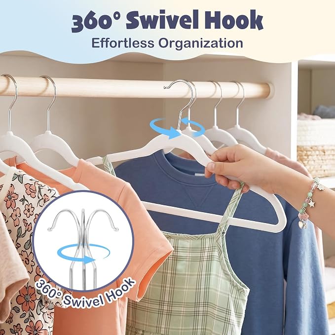 HOUSE DAY 14 Inch Kids Velvet Hangers 50 Pack, Durable Big Kids Hangers for Youth,Teen, Non Slip Kid Felt Hanger, Cute Childrens Hanger for Closet, White - Image 7