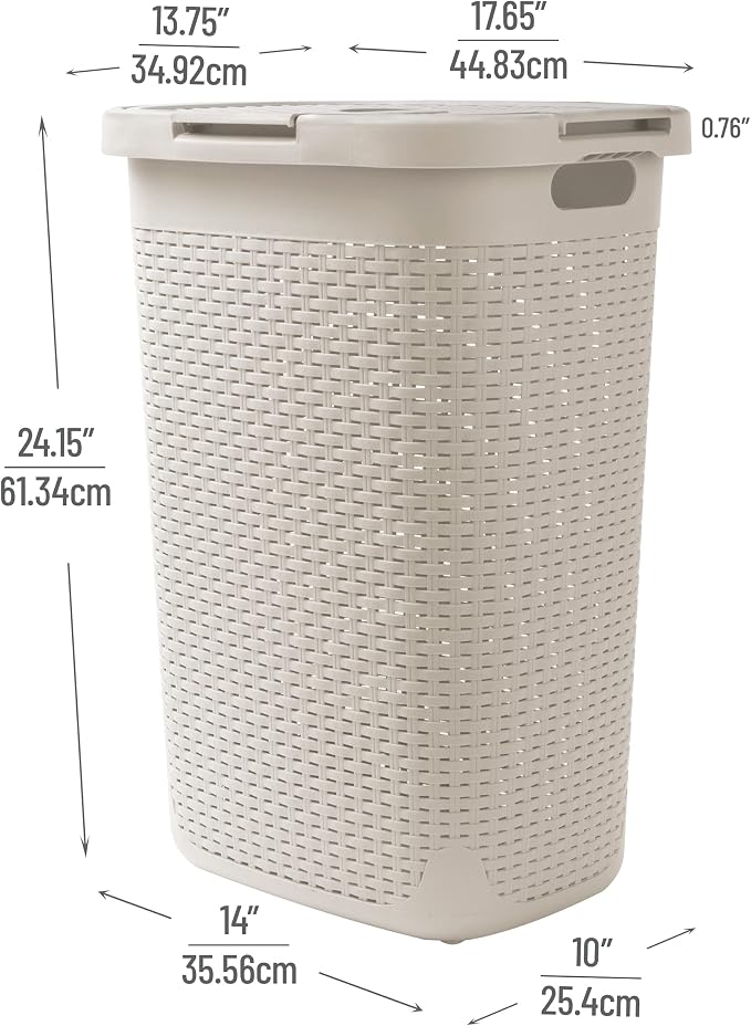 Mind Reader Slim Laundry Hamper with Lid, 60L Tall Clothes Basket, Narrow Tapered Design for Bathrooms, Closets and Laundry Rooms, Plastic, Ivory - Image 3
