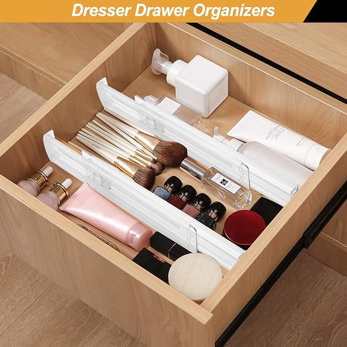 8 Pack Drawer Dividers for Clothes, 2.3" High 13"-21" Adjustable Drawer Dividers Expandable Dresser Drawer Organizer, Clear Drawer Separators for Clothes, Underwear, Cosmetic, Kitchen Utensils Storage - Image 5