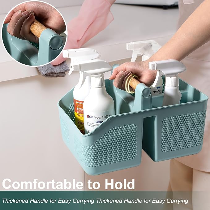 rejomiik Shower Caddy Portable with Bamboo Handle, Plastic Basket Cleaning Caddy Organizer Storage Tote for Bathroom, College, Dorm Room Essentials, Blue - Image 5