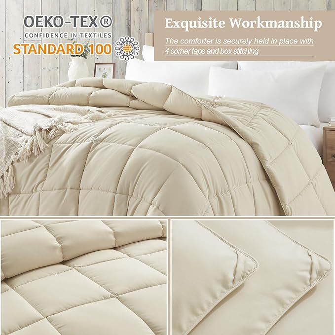 Homelike Moment Twin Comforter Duvet Insert - Beige Down Alternative Bed Comforter Twin Size, Lightweight Bedding Comforters Quilted Soft All Season Beige