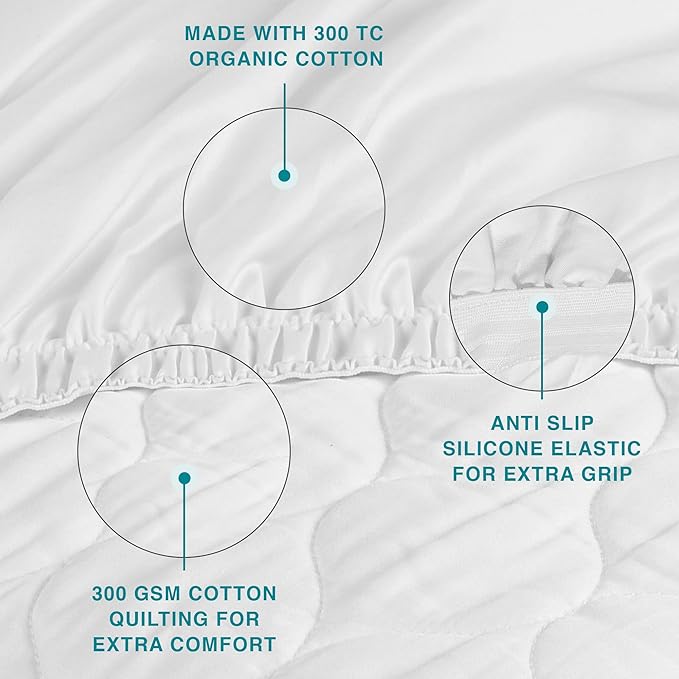 FABDREAMS Organic Quilted Mattress Protector Cal King Size | Mattress Pad| Mattress Cover| Naturally Breathable | Noiseless| Fits up to 17" Deep Pockets| Temperature Regulating | White
