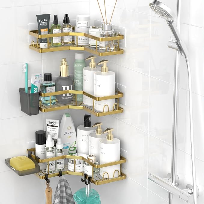 Corner Shower Caddy Bathroom Organizer: Adhesive Shower Rack Bathtub Shelves - 3Pack No Drilling Shower Shelf - Stainless Steel Organizer - Image 2