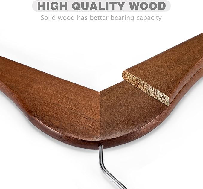 HOUSE DAY Wooden Hangers 10 Pack, Heavy Duty Wood Coat Hangers for Closet, Smooth Finish Wooden Suit Hanger with Non Slip Pants Bar, Sturdy Wood Clothes Hanger, Walnut - Image 5