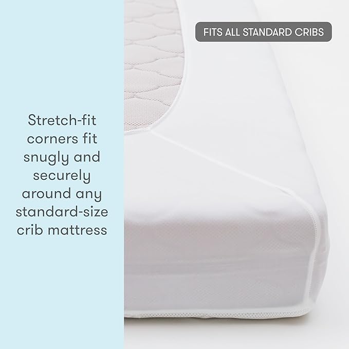 Newton Baby Waterproof Crib Mattress Pad | Ultra-Breathable Quilted Layer for Comfort & Universal Fitted Skirt for Secure Fit | Machine Washable | Crib Mattress Protector Pad Waterproof, 1 Pack