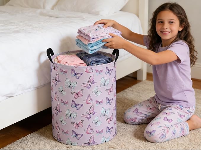 Kids Laundry Basket Animal Hamper for Nursery Butterfly Hamper Cute Kids Storage Bin Organizer Room Decor for Home(Butterfly) - Image 3
