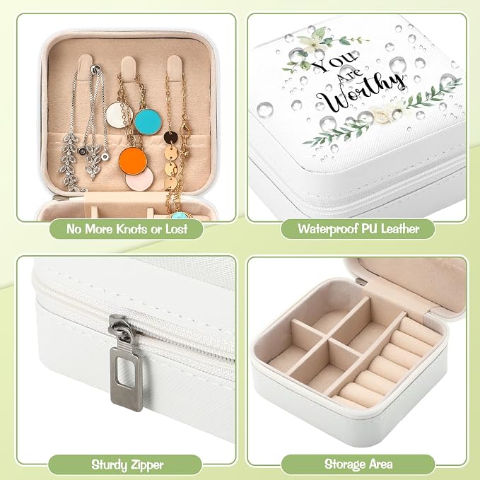 Kacctyen 12 Pieces Mini Travel Jewelry Case Bulk You Are Amazing Loved Mother's Day Church Gifts Green Leaf Gifts for Secretary Mothers Party Girls Leather Travel Jewelry Case - Image 5