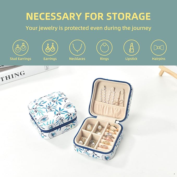 shunmei Mini Travel Jewelry Box,PU Leather Portable Jewelry Organizer Case,Art Accessories Storage Holder Boxes for Earring, Necklace, Rings, Bracelets (Leaf) - Image 4