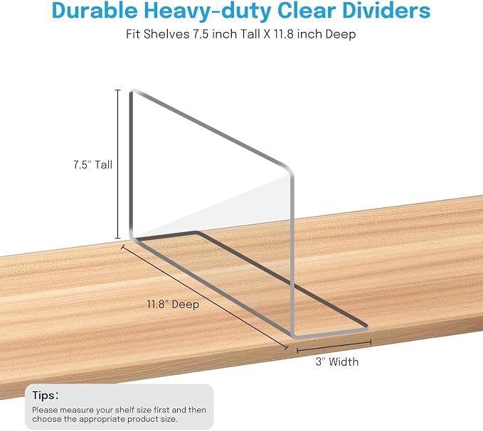 OKPOW Shelf Dividers Closet Organizer - 7.5" Tall X 11.8" Deep Acrylic Clear Sturdy Separate for Clothes Purse - Adjustable Space Saver Easy Install for Home Organization Enthusiasts 4 Pack - Image 2