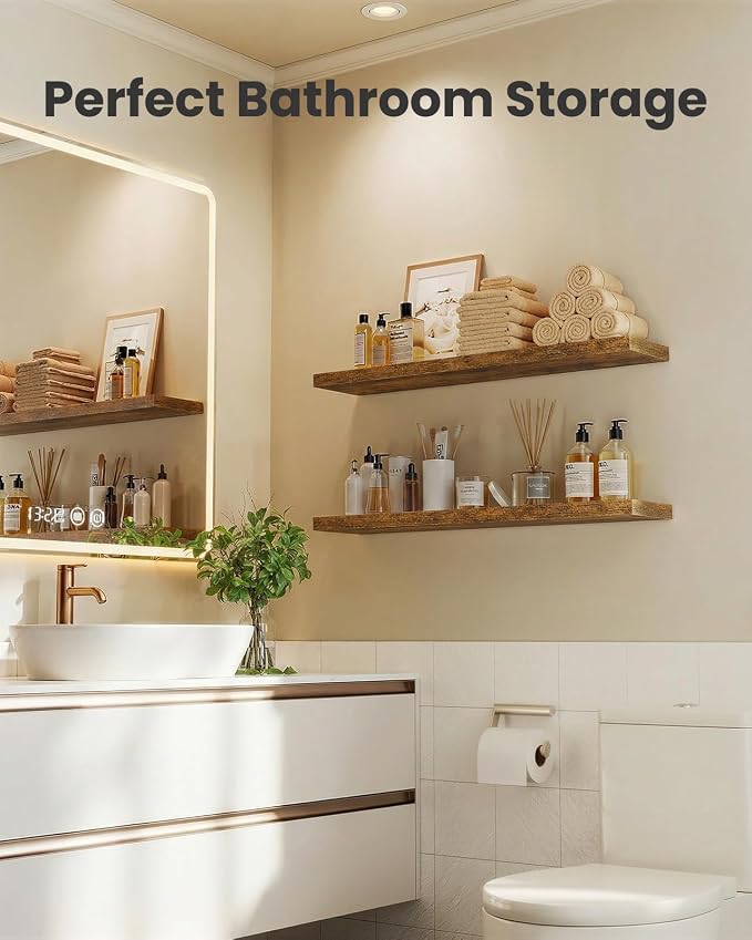 AMADA HOMEFURNISHING 23.6" L Floating Shelves, Wall Shelves Set of 3 for Bathroom/Living Room/Bedroom/Kitchen, Floating Shelves for Wall Decor with Invisible Brackets - AMFS44V, Rustic Brown - Image 6