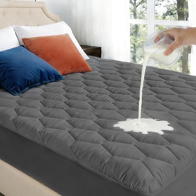 Twin XL Mattress Protector Waterproof Washable Mattress Padded Cover Fitted Extra Long College Dorm Size Bed Protection Noiseless Plastic Bed Pad Deep Pocket Up to 18“ Soft and Breathable（Gray）