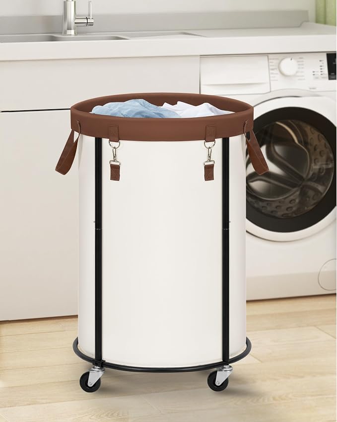 STORAGE MANIAC Rolling Laundry Hamper with Wheels 110L Laundry Basket, Round Laundry Cart with Metal Frame and Removable Bag, Clothes Hamper for Bedroom, Bathroom, Dorm Room, Laundry Room, Beige - Image 7