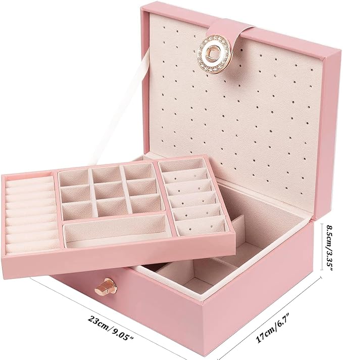 QBestry Girls Jewelry Box Earring Holder Organizer for Girls Earring Organizer Teen Jewelry Box Organizer for Girl Pink jewelry Boxes for Earrings Necklaces Rings Stud Earrings Box Organizers Teens - Image 6