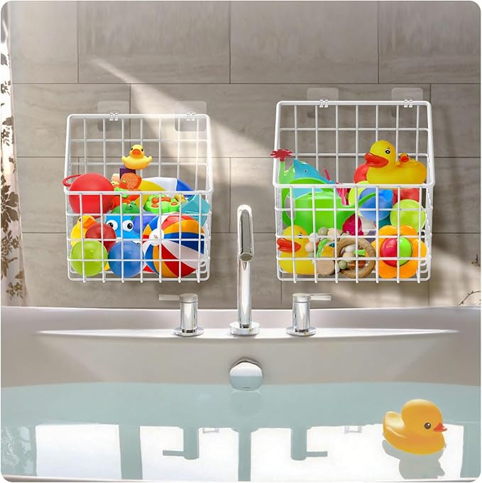 Greentainer 2 Pack Bath Toy Storage Organizer, Large Rustproof Metal Wire Basket, Wall Mounted Hanging Bathtub Holder, Bathroom Shower Caddy for Tub Toys & Toiletries - Image 8