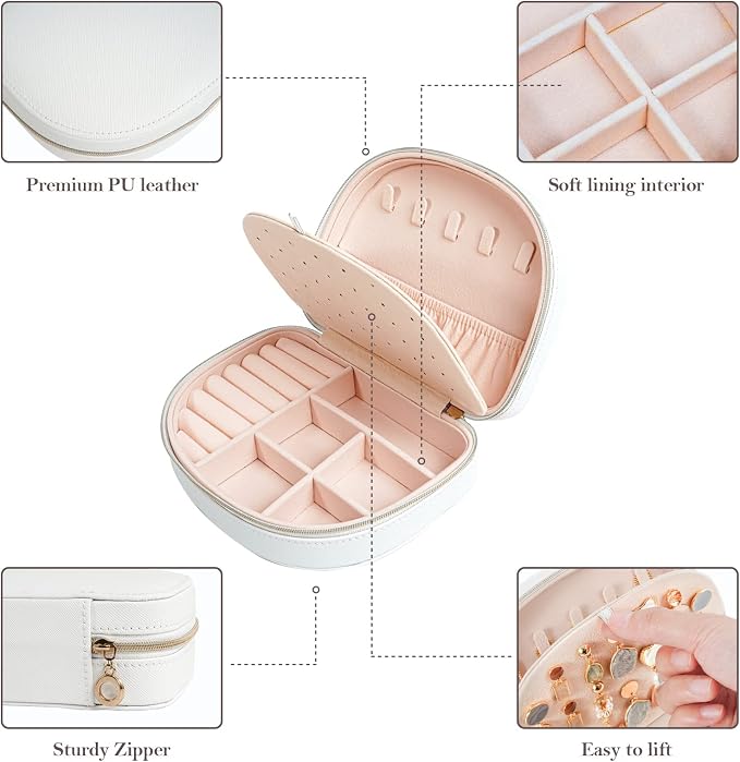 ProCase Travel Size Jewelry Box, Medium Portable Seashell-Shaped Jewelry Case, 2 Layer Mini Jewelry Organizer in PU Leather for Women -White - Image 5