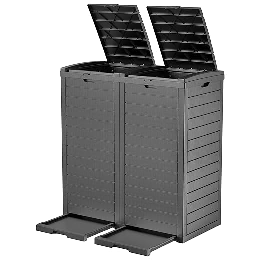 EFU 38 Gallon Outdoor Trash Can with Lid & Drip Tray, Dual Garbage Can for Patio Backyard Deck,Large Heavy Duty Waste Container Bin，Black by Unknown