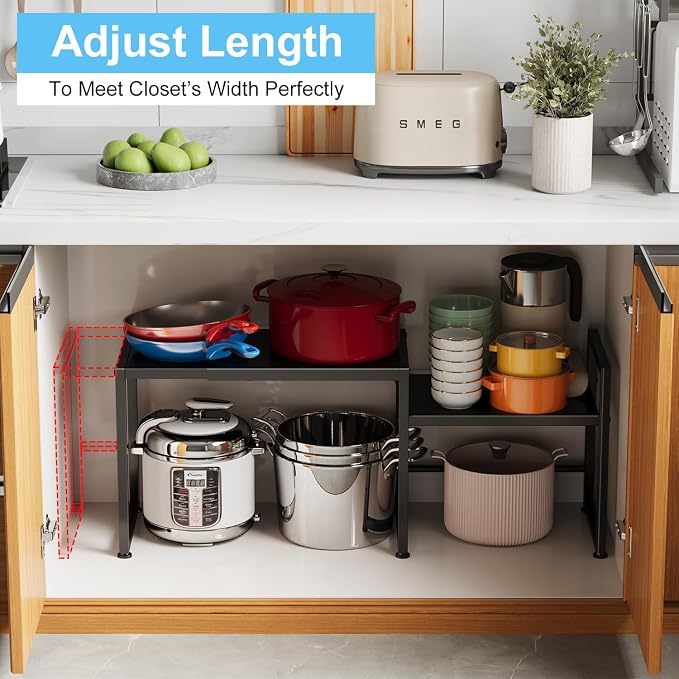 44.3 Inches Expandable Metal Storage Shelves,150LBS Heavy Duty Shelving Units and Storage For Appliance,Adjustable Utility Organization and Storage Shelf Rack For Kitchen Cabinet Closet Garage Pantry - Image 6