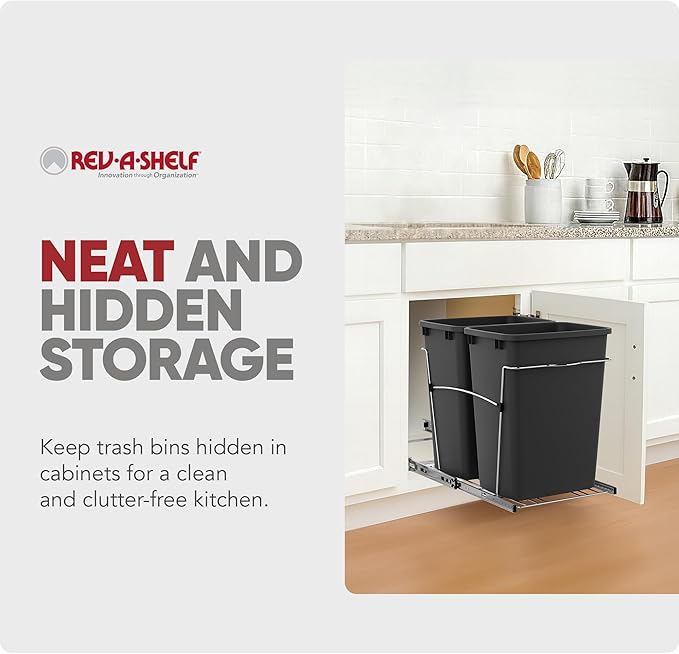 Rev-A-Shelf RV-18KD-18C S Double Pullout Trash Can for Kitchen Cabinets 35 Qt Garbage Recycling Bin on Full Extension Slides, Black - Image 5