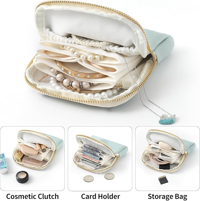Genuine Leather Travel Jewelry Organizer Case Pouch Bags with Zipper, Small Mini Portable Jewelry Storage Bag for Ring Earrings Necklace Bracelet Travel Essentials Gift for Women（Burgundy） - Image 4
