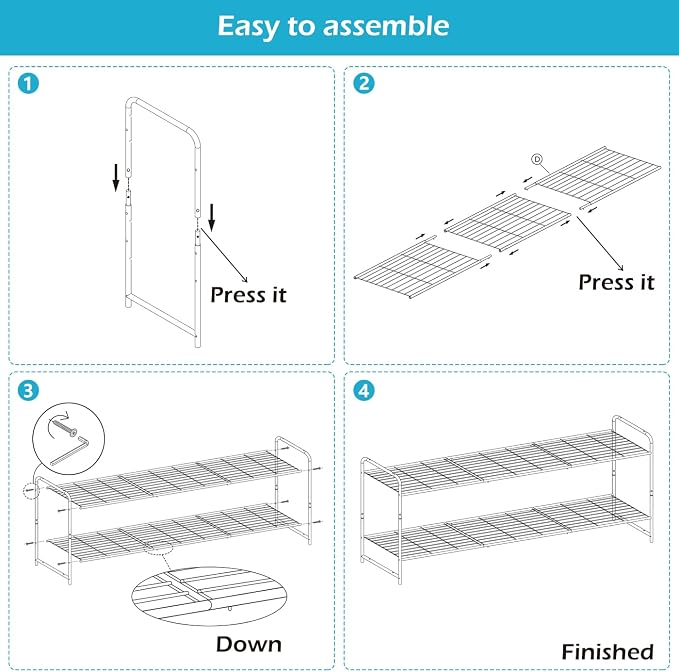KEETDY 2-Tier Long Shoe Rack for Closet Entryway Shoe Organizer for 18 Pairs Sneakers, Metal Stackable Shoe Storage Shelf with Wire Grid for Bedroom, Floor, Bronze - Image 6