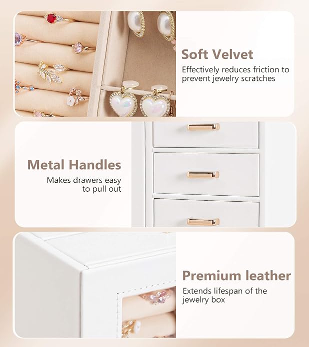 Homde Large Jewelry Box/Organizer/Case with Glass Window, Drawers for Necklaces Earrings Rings Bracelets Watches Gift for Women Girls - Image 5