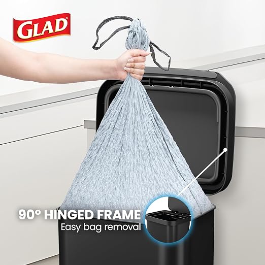 Glad Stainless Steel Step Trash Can, Series 2 with Clorox Protection - Large Black Kitchen Garbage Bin with Soft Close Lid, Foot Pedal and Waste Bag Roll Holder, 20 Gallon - Image 8