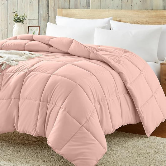 Homelike Moment Twin Comforter Duvet Insert - Pink Down Alternative Bed Comforter Twin Size, Lightweight Bedding Comforters Quilted All Season All Season Solid Pink