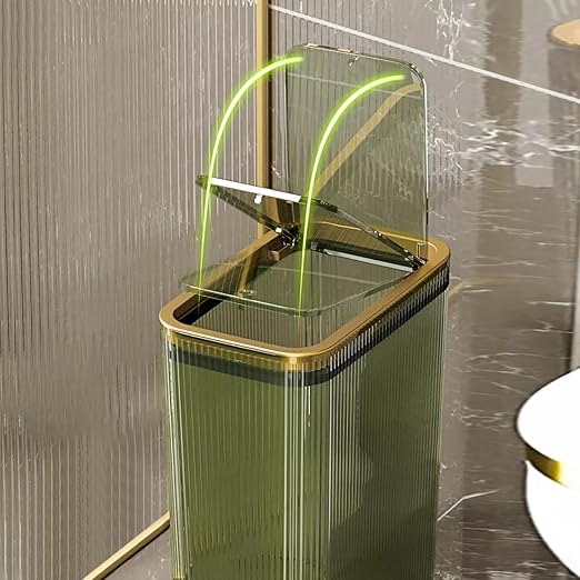 Transparent Trash Can, Bathroom Trash Cans with Lids, 2.6 Gallon Garbage Can for Bedroom, Office, Plastic Slim Waste Basket with Press Top Lid, 10L Clear Trash Bin for Home, Kitchen (Green) - Image 6