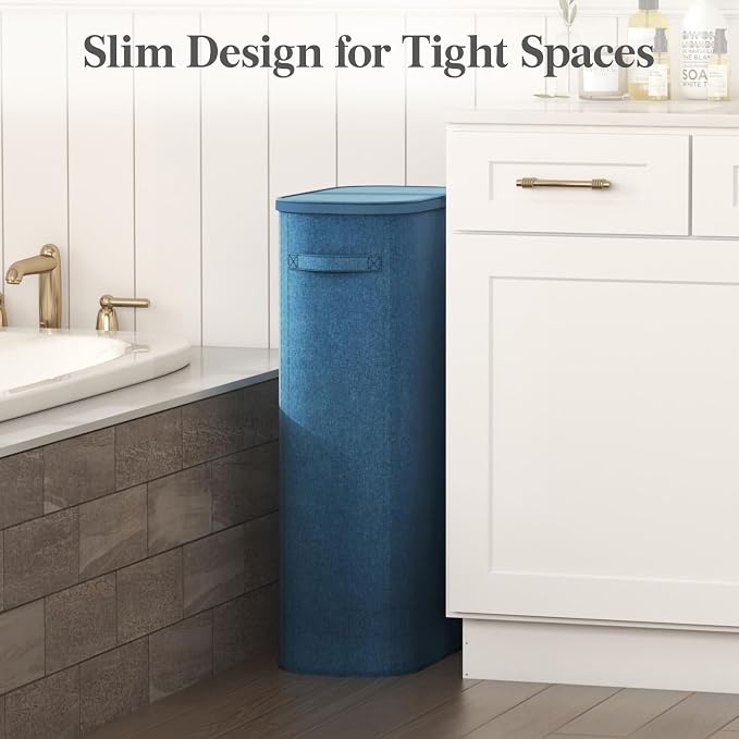 Lifewit Slim Laundry Basket with Lid, Narrow Large Laundry Hamper with Plastic Handles and Removable Bag, Tall Foldable Dirty Clothes Hampers for Laundry Room, Bedroom, Bathroom, Dorm, 75L Dark Blue - Image 2