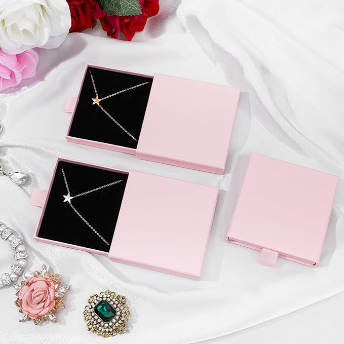 Jewellery Gift Box, 4 Pcs Ring Necklace Box Small Gift Boxes for Bracelets Earrings Necklaces Bracelet Drawer Organizer Square Pendent Storage Case for Birthday DIY Wrapping(Pink) - Image 3