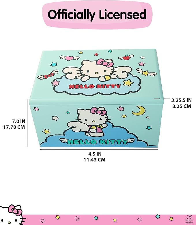 Hello Kitty Jewelry Box with Tray and Storage Official License, Blue Jewelry Box, Wood Jewelry Organizer, Sanrio Gifts (Blue) - Image 3
