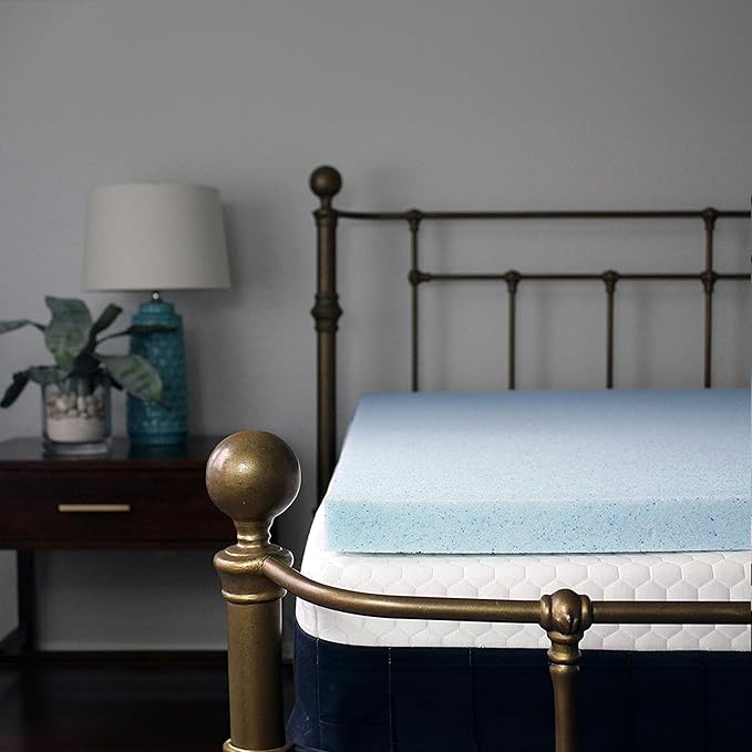 Lounj 2 Inch RV Gel Memory Foam Mattress Topper, Bunk (28x75), Blue
