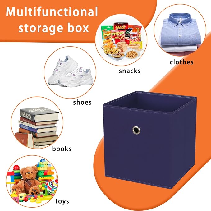 Foldable Storage Cubes Bins ,11 Inch Cloth Storage Cube Fabric Storage Box Cubes Organizer Baskets with Dual Handles for Home Organizer Set of 8 (Navy Blue) - Image 3