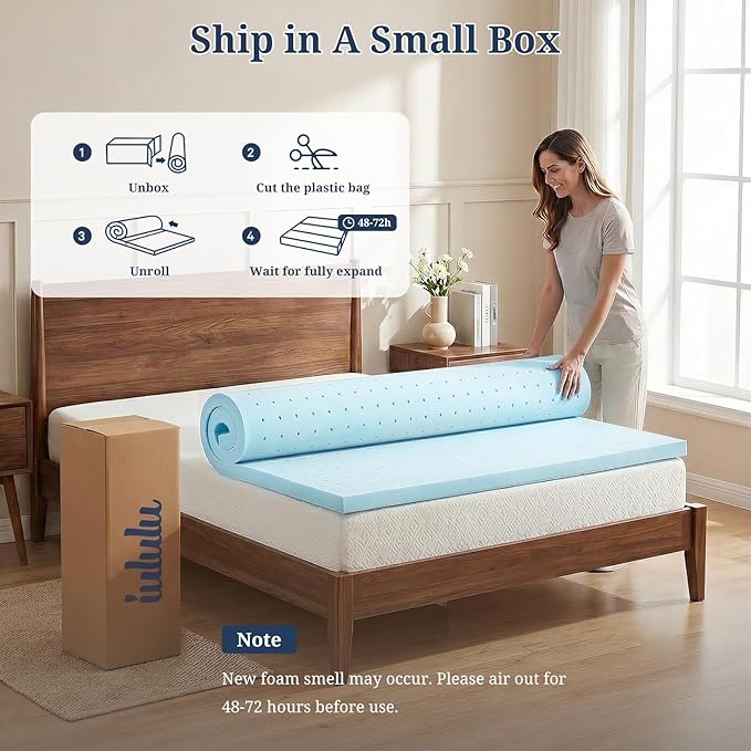 Twin XL XL Mattress Topper, 2 Inch Gel Memory Foam, Balanced Comfort, Pressure Relief, Ventilated Breathable Design, CertiPUR-US Certified, Blue