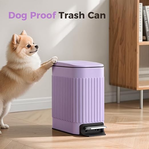 TrashAid Slim Bathroom Trash Can with Lid Soft Close, 6 Liter/1.6 Gallon Stainless Steel Small Garbage Can with Removable Inner Bucket, Step Pedal, Slim Wastebasket for Toilet, Office, Bedroom, Purple - Image 6
