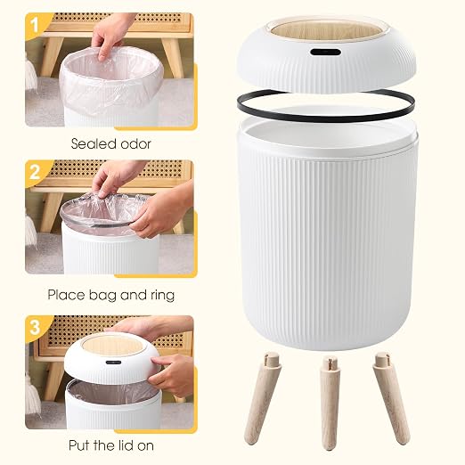Automatic Motion Sensor Bathroom Trash Can with Lid, 3 Gallon / 11L Touchless Trash Garbage Bin with Removable Legs for Kitchen, Bedroom, Office, Small Trash Cans Trashcan Wastebasket-White - Image 5