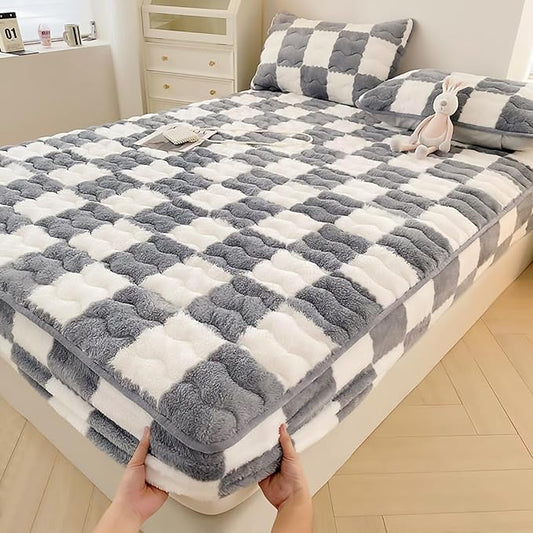 Velvet Fitted Sheet, Soft Velvet Fleece Bed Sheet Mattress Protector Cover with 12'' Deep Pocket Breathable Mattress Pad Cover, Elastic Fitted Mattress Topper(Cal King-79x87inch, Gray)