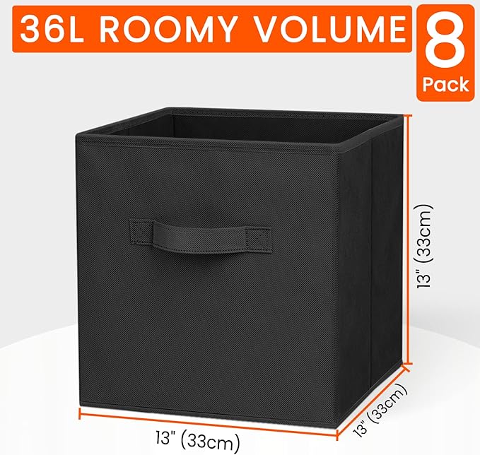 Criusia Large Storage Cubes - 13 Inch Heavy Duty Fabric Storage Bins for Shelves Closet, Cube Organizer - 8 Pack Collapsible Cube Storage Bins Baskets for Organizing Clothes Blankets Toys (Black) - Image 2