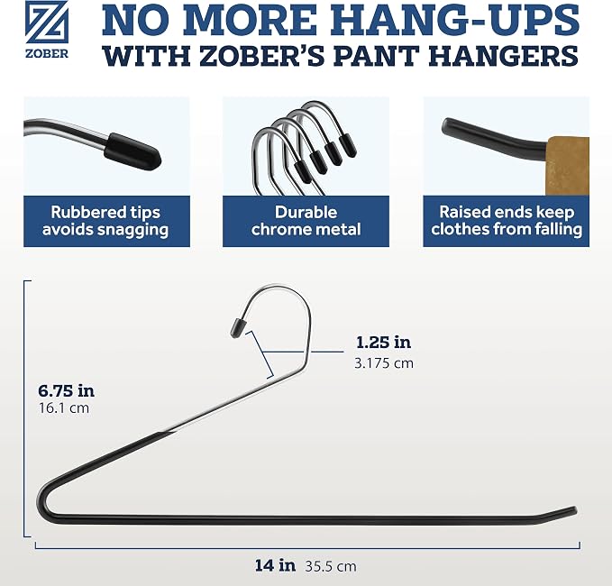 Zober Pants Hangers Non Slip - Open Ended Pants and Jean Hangers for Closet - Space Saving Clothes Hanger - Strong, Durable, Metal Pant Hangers (Black) - Image 3