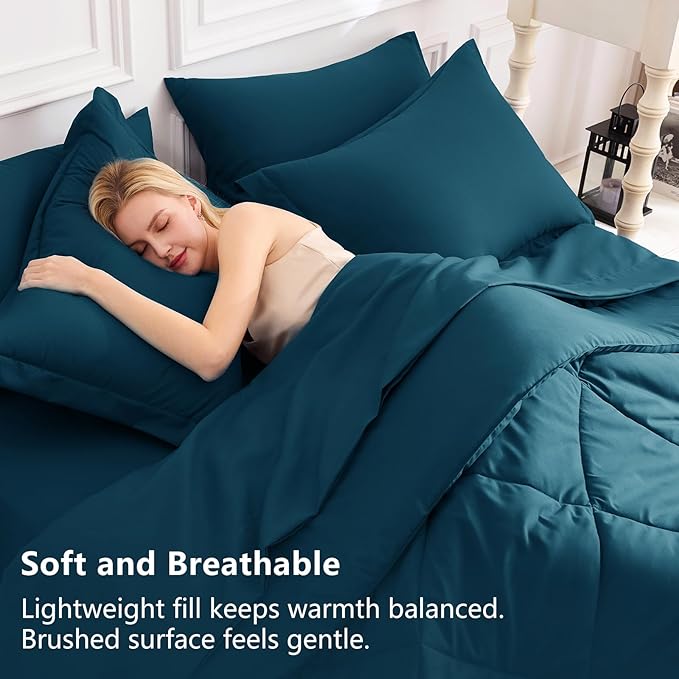 CozyLux King Size Comforter Set Lyons Blue - 7 Pieces Bed in a Bag King, Luxury Soft Bed Set for All Seasons, Bedding Set with Down Alternative Comforter, Sheets, Pillowcases & Shams