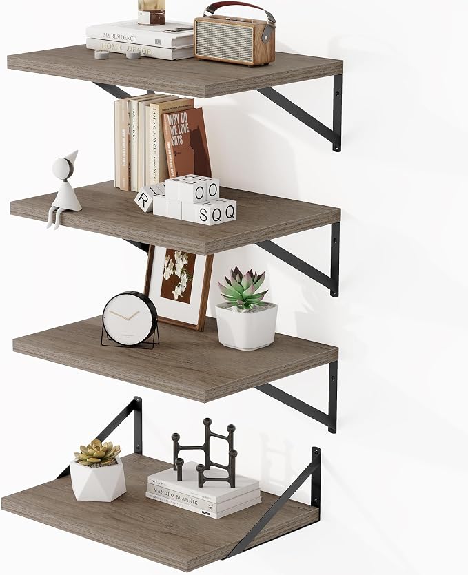 Heimlove 12 Inch Deep Floating Shelves for Wall, 16W x 12D Wide Floating Shelves Heavy Duty Wall Mounted Shelves, Wood Wall Shelves for Living Room Bedroom Bathroom Kitchen- Set of 4 by Heimlove