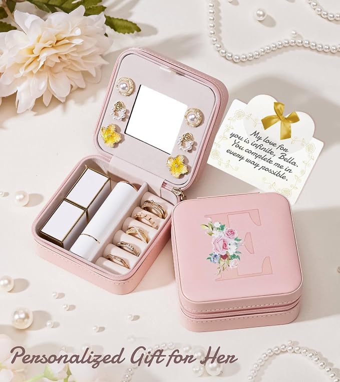 Enthralite Travel Jewelry Box for Girls: Traveling Jewelry Case Gift for Women - Mini Organizer for Necklaces Earrings Pink E - Image 8