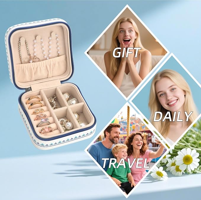 shunmei Mini Travel Jewelry Box,PU Leather Portable Jewelry Organizer Case,Art Accessories Storage Holder Boxes for Earring, Necklace, Rings, Bracelets (White Eyes) - Image 8