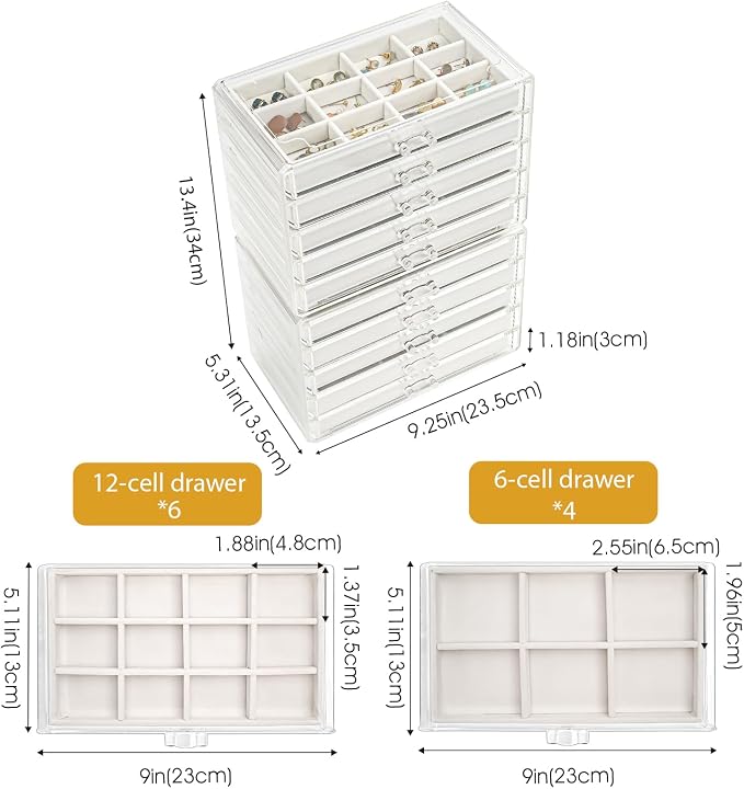 ProCase Earring Holder Organizer Jewelry Box with 10 Drawers, Acrylic Clear Earring Case with Adjustable Velvet Trays for Women - Warmwhite,10 Layers - Image 4