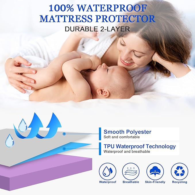 Sufdari Cal King Mattress Protector,Waterproof Mattress Protector,Fitted Sheet Style Mattress Cover with 18" Deep Pocket,Washable and Comfortable-Purple,California King