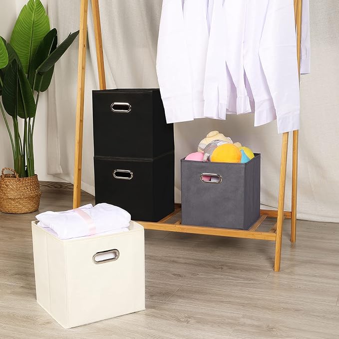Yunkeeeper storage bins Cubes, Fabric Cube Organizer with Handle, Foldable Cube Bins for Cloth or Accessary Storage, 11x11x11, Set of 6, (Gray) - Image 7