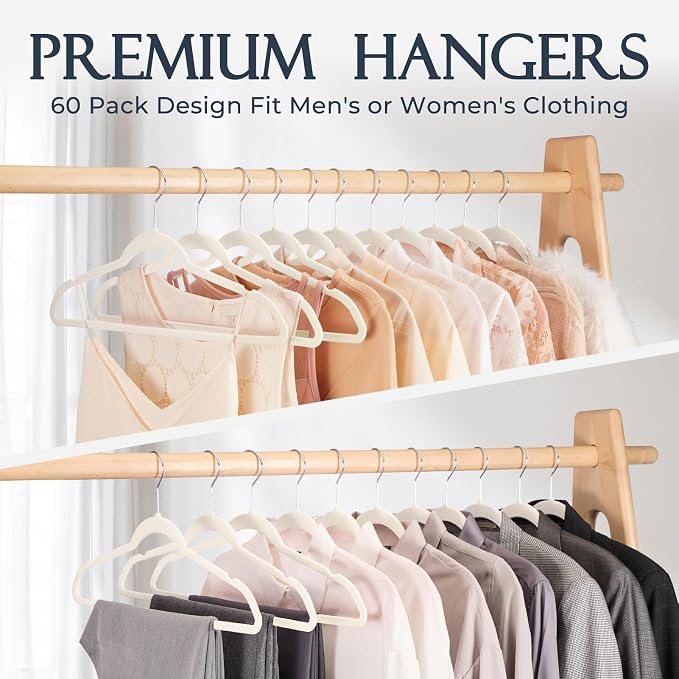 HOUSE DAY Ivory Velvet Hangers 40 Pack, Non Slip Clothes Felt Hanger Heavy Duty for Coat, Premium Slim Space Saving Suit Hangers for Closet Organizer, 360° Rotating Silver Hook - Image 8